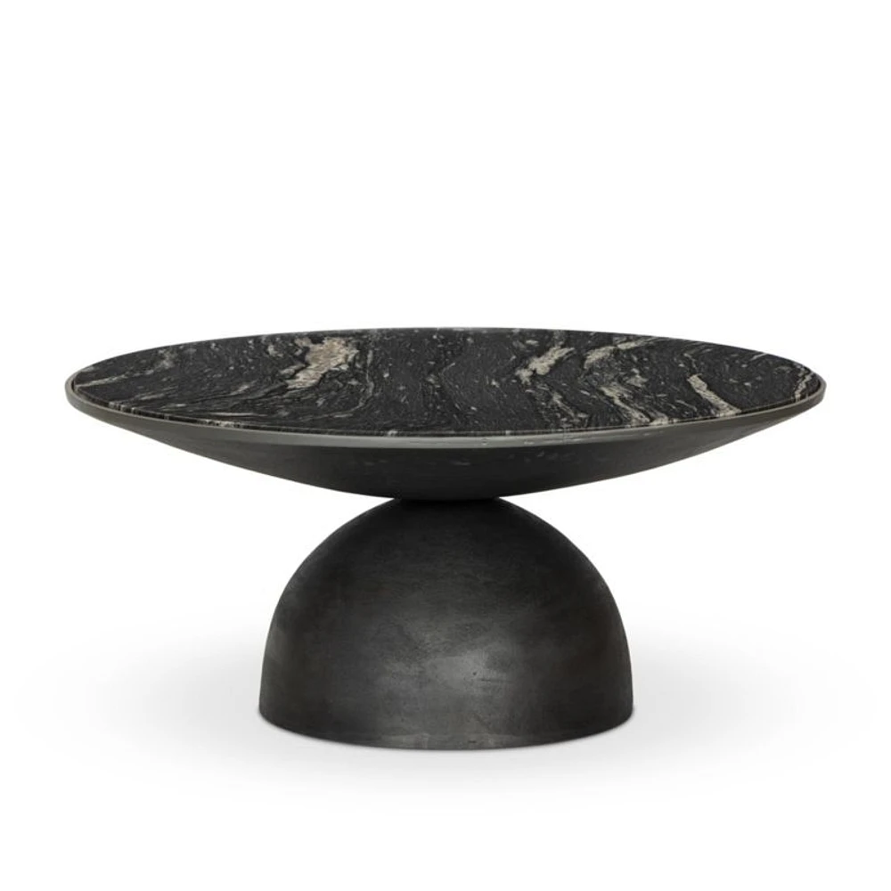 Dev Black Marble and Grey Metal 35" Round Coffee Table