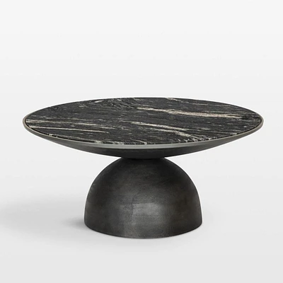 Dev Black Marble and Grey Metal 35" Round Coffee Table