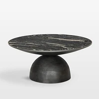 Dev Black Marble and Grey Metal 35" Round Coffee Table