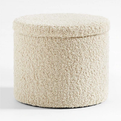 Set of 2 Dot Cream White Sherpa Kids Storage Ottoman and Stool