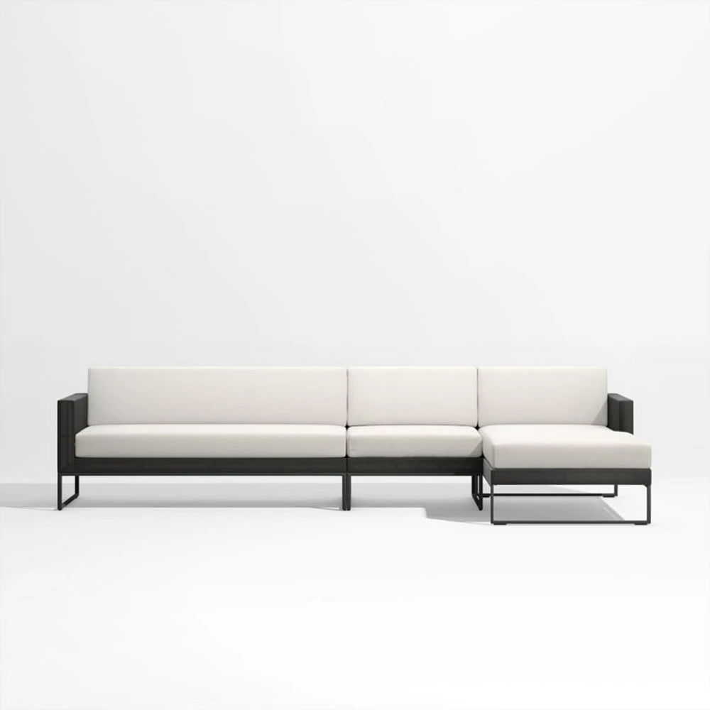 Dune -Piece Black and White Outdoor Sectional Sofa with Right-Arm Chaise