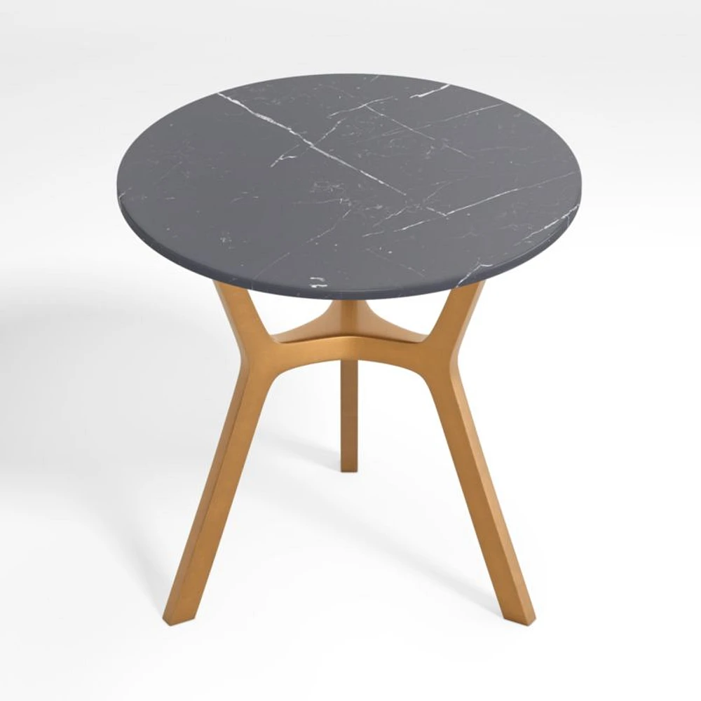Elke Round Marble End Table with Brass Base