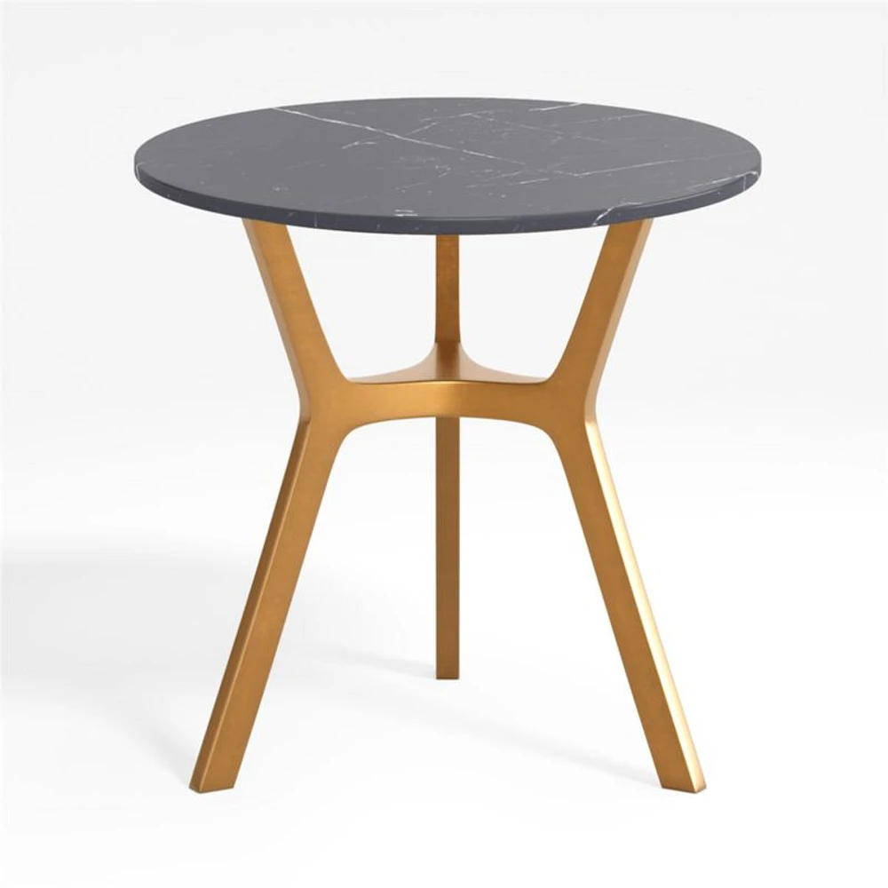 Elke Round Marble End Table with Brass Base