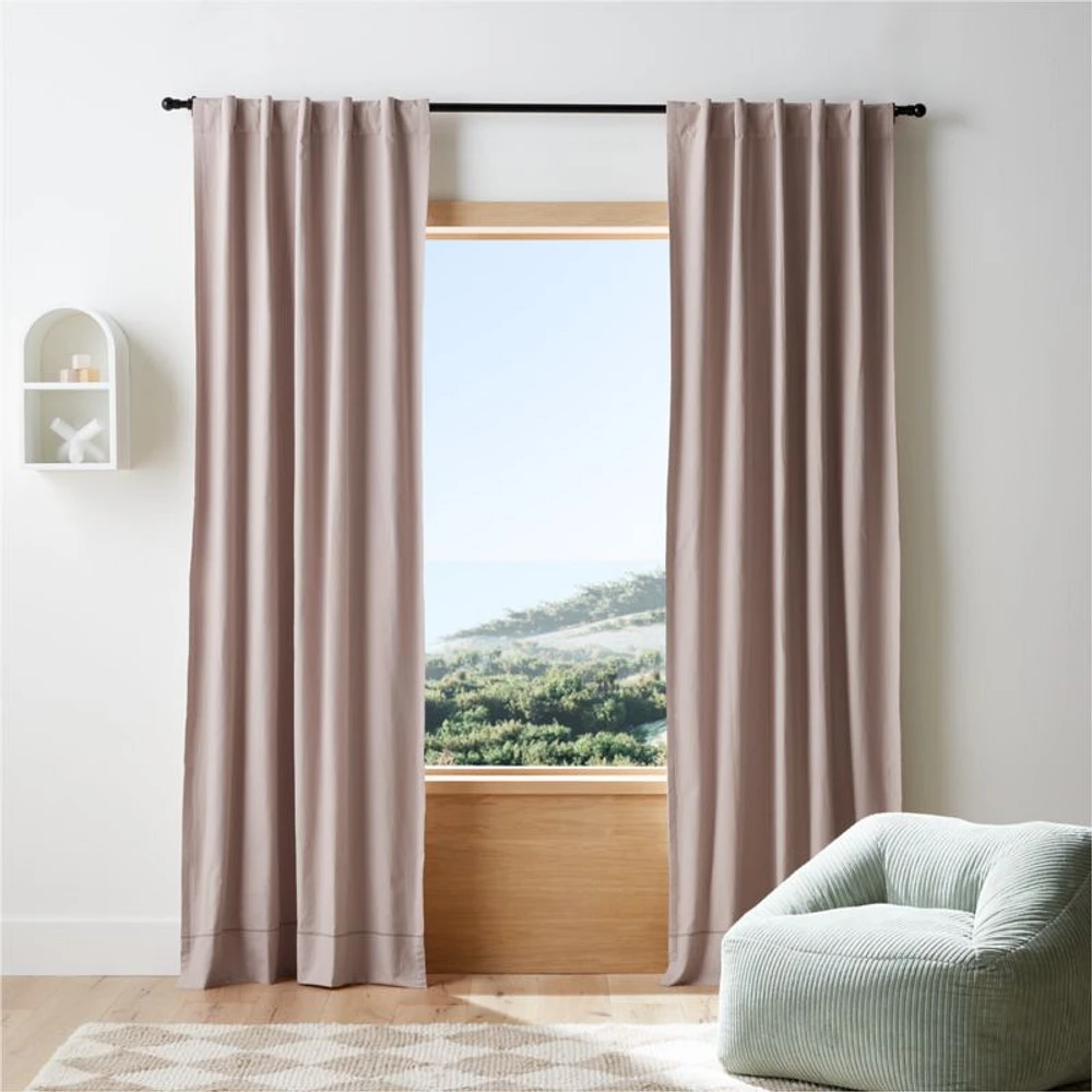 Rosy Lilac Embroidered Stitch Organic Cotton Blackout Curtain Panel 44"x63"
