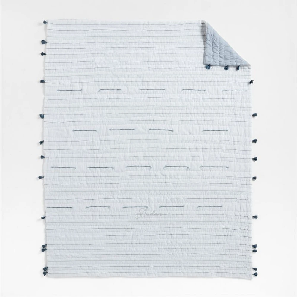 Mist Blue Embroidered Texture Stripe Voile Kids Twin Quilt