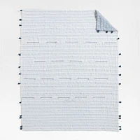 Mist Blue Embroidered Texture Stripe Voile Kids Twin Quilt