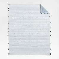 Mist Blue Embroidered Texture Stripe Voile Kids Twin Quilt