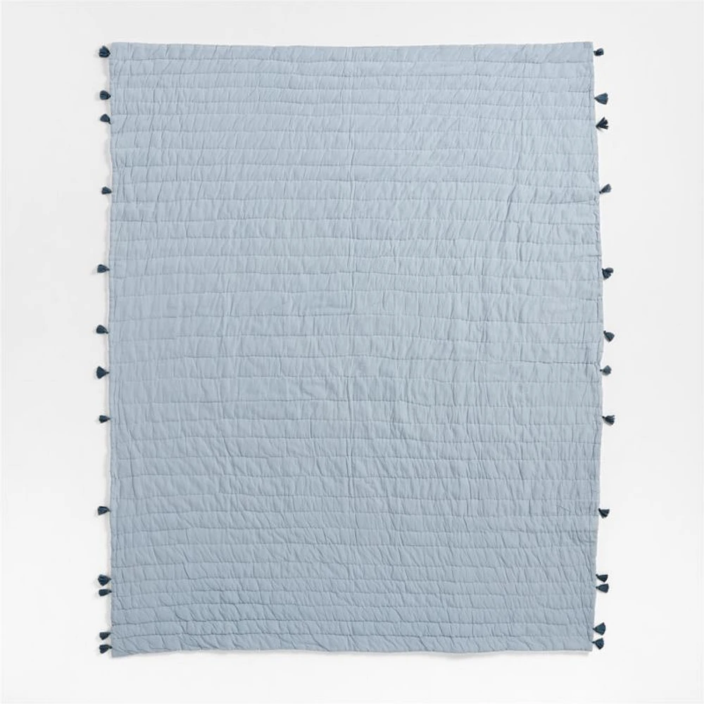 Mist Blue Embroidered Texture Stripe Voile Kids Twin Quilt