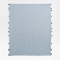 Mist Blue Embroidered Texture Stripe Voile Kids Twin Quilt