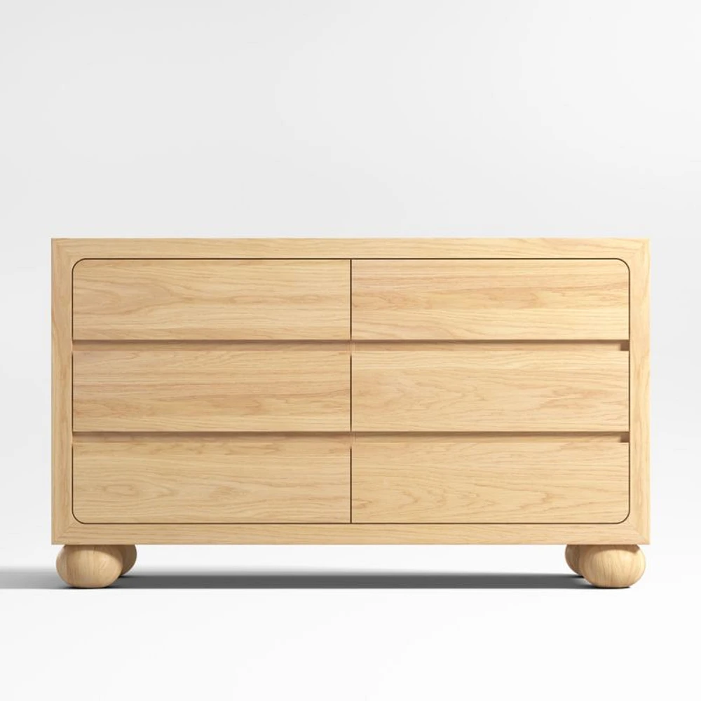 Emery 52" Natural Oak Wood Wide 6-Drawer Kids Dresser