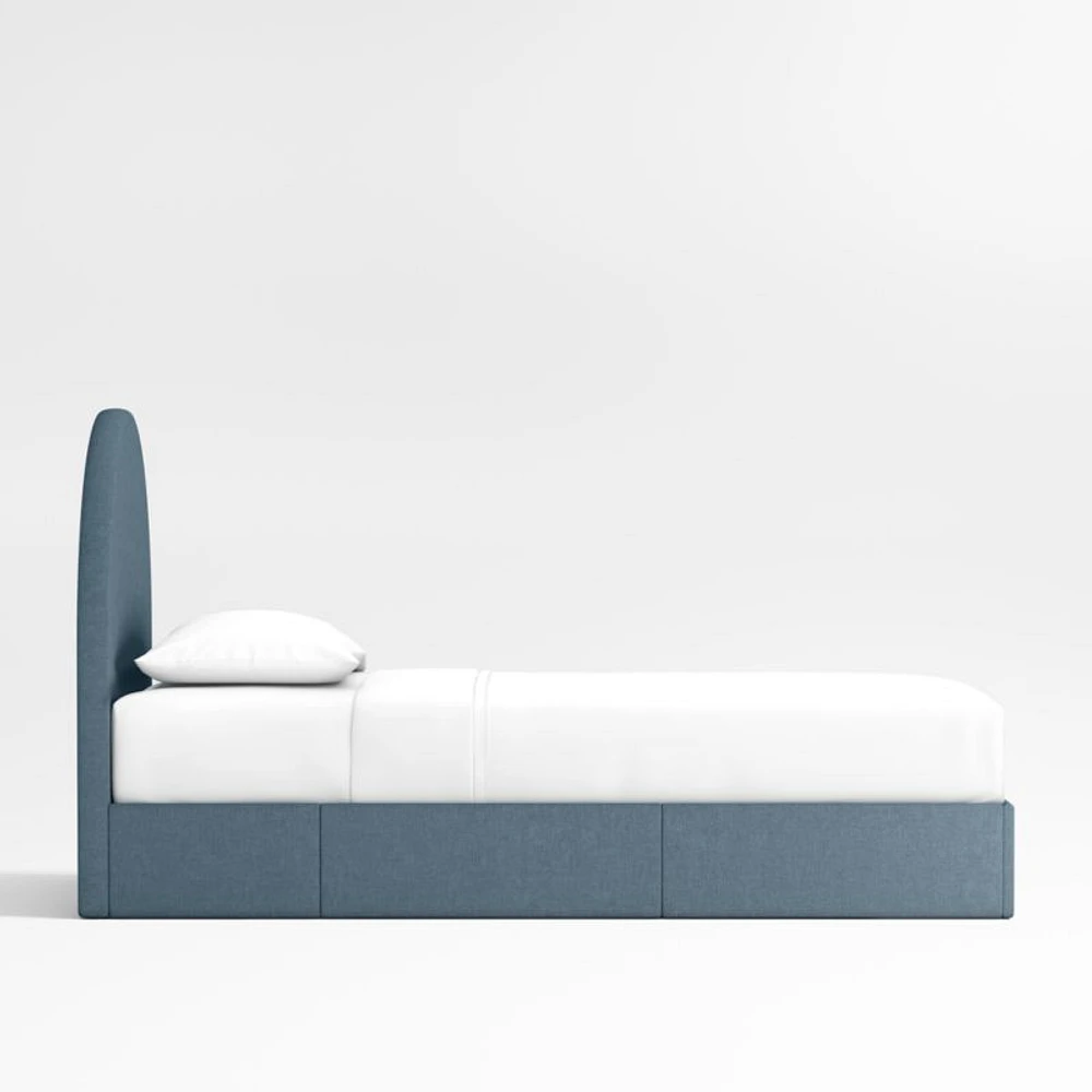 Emma Denim Blue Upholstered Arched Kids Twin Storage Bed