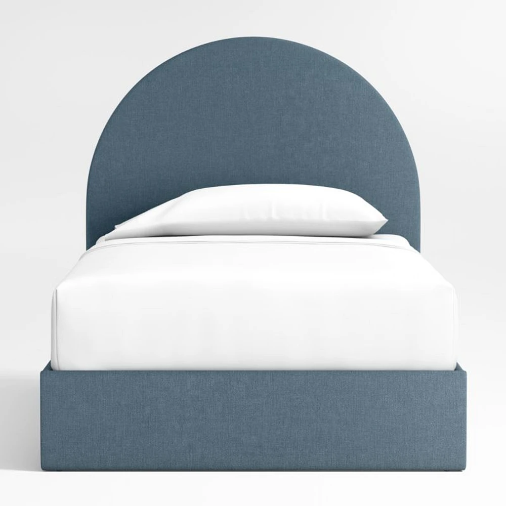 Emma Denim Blue Upholstered Arched Kids Twin Storage Bed