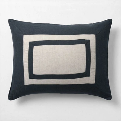 Aire Natural EUROPEAN FLAX ™-Certified Linen Arcadia Tan and Midnight Navy Border Standard Bed Pillow Sham