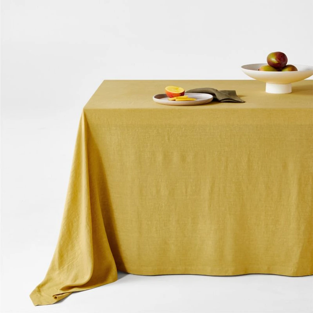Marin Olive Yellow Oversized EUROPEAN FLAX ™-Certified Linen Tablecloth