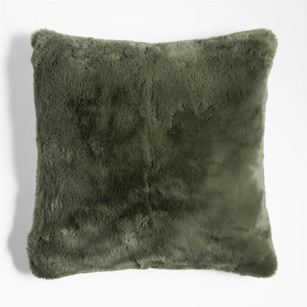 Burnt Green Faux Fur 23x23 Throw Pillow Cover