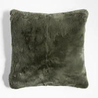 Burnt Green Faux Fur 23x23 Throw Pillow Cover
