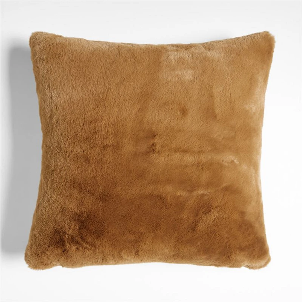 Brulee Brown Faux Fur 23"x23" Throw Pillow Cover