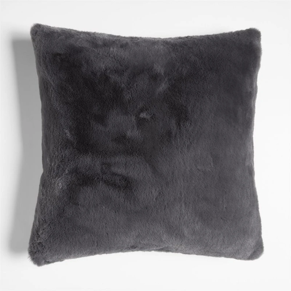 Storm Grey Faux Fur 23x23 Throw Pillow Cover