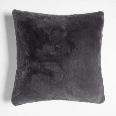 Storm Grey Faux Fur 23x23 Throw Pillow Cover