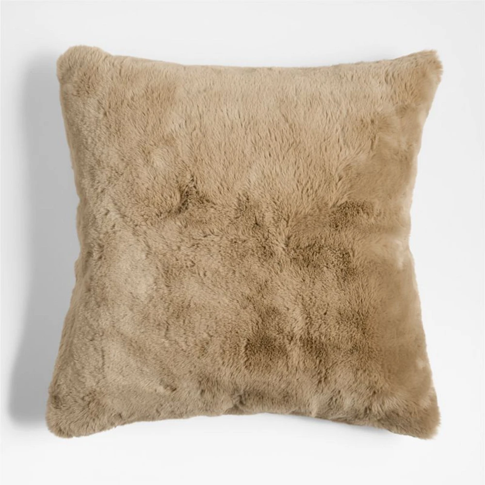 Sierra Tan Faux Fur 23x23 Throw Pillow Cover