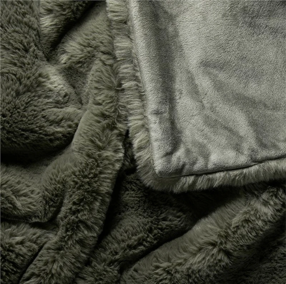 Faux Fur 70"x55" Burnt Green Throw Blanket