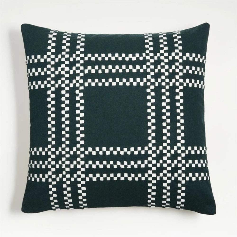 Spruce Green Felted Wool Plaid 23"x23" Holiday Throw Pillow Cover