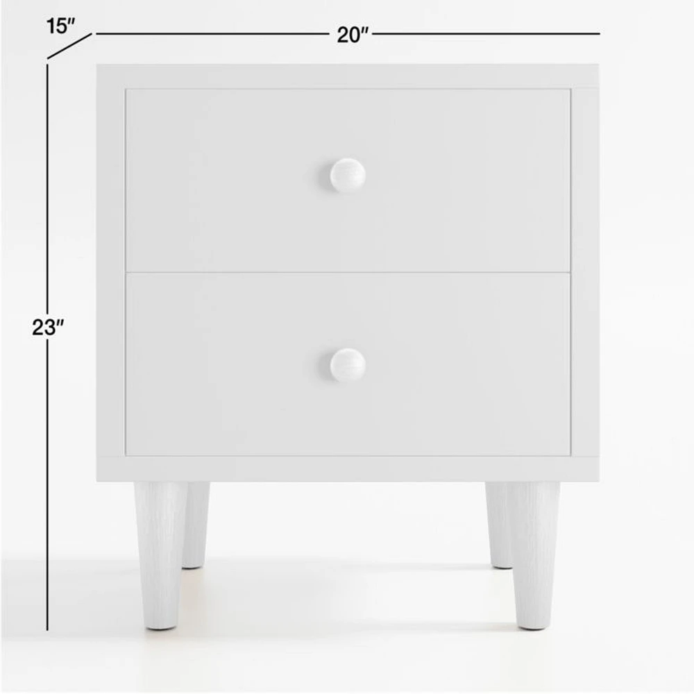 Finn White  Wood 2-Drawer Kids Nightstand