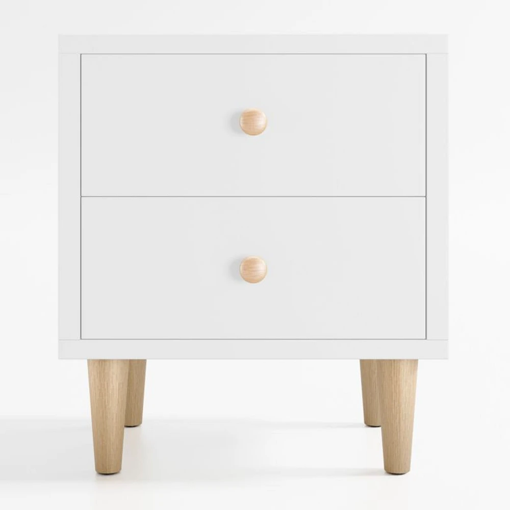 Finn White Wood 2-Drawer Kids Nightstand