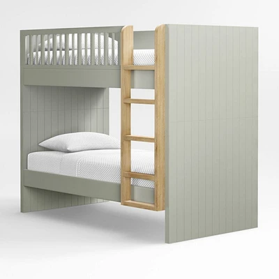 Finn Sage Green Wood Kids Convertible Bunk Bed with Oak Wood Ladder