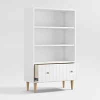 Finn Tall White Wood 3-Shelf Kids Bookcase with Drawer