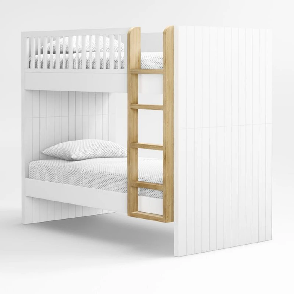 Finn White Wood Kids Bunk Bed with Oak Wood Ladder