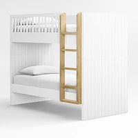 Finn White Wood Kids Bunk Bed with Oak Wood Ladder