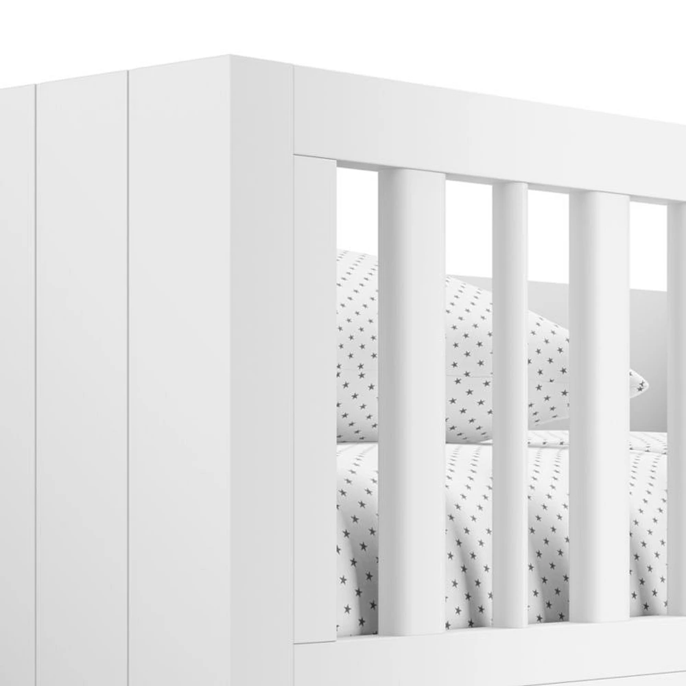 Finn White Wood Kids Bunk Bed with Oak Wood Ladder