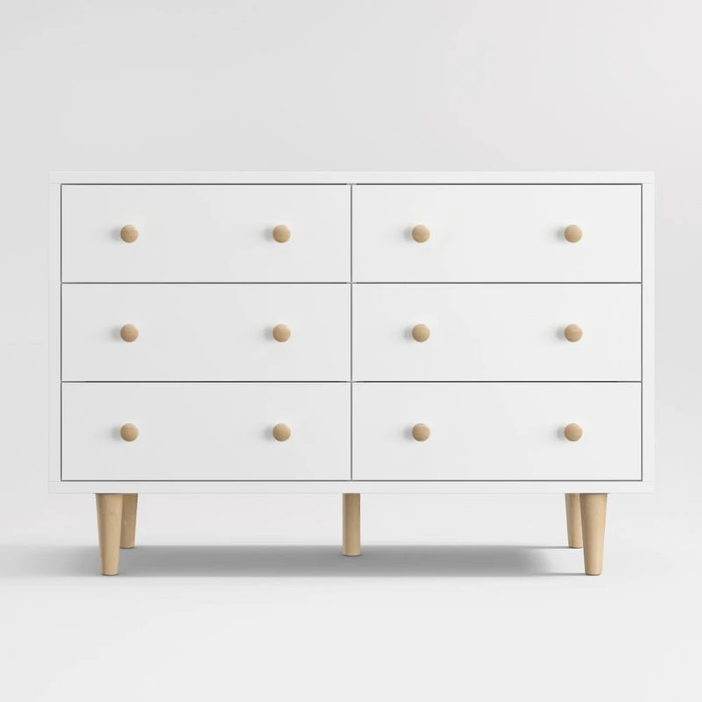 Finn 51" White Wood Wide 6-Drawer Kids Dresser