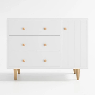 Finn 44" Narrow White Wood 3-Drawer Kids Dresser with Door