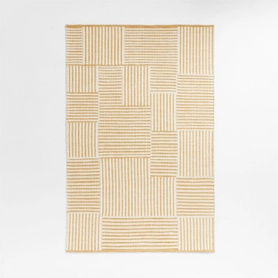 Flatweave Grid Wool and Cotton Yellow Kids Area Rug 5'x8'