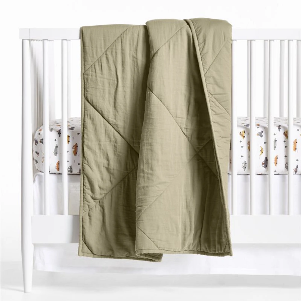 Supersoft Garden Green Cotton Gauze Baby Crib Quilt