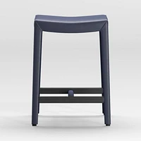 Folio Deep Blue Top-Grain Leather Backless Counter Stool