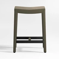 Folio Olive Green Top-Grain Leather Backless Counter Stool