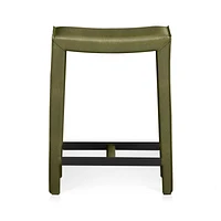 Folio Olive Green Top-Grain Leather Backless Counter Stool