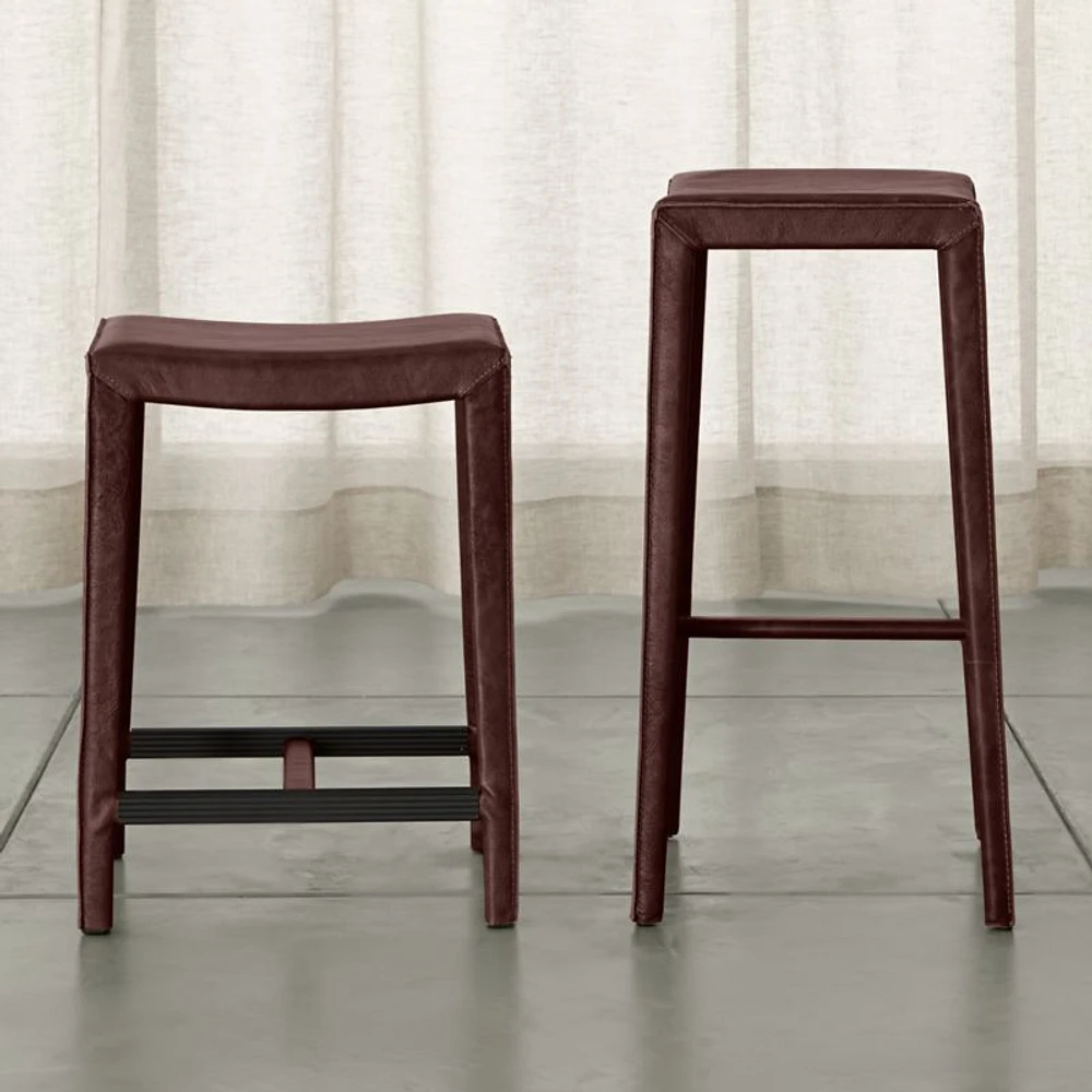 Folio Merlot Top-Grain Leather Backless Counter Stool