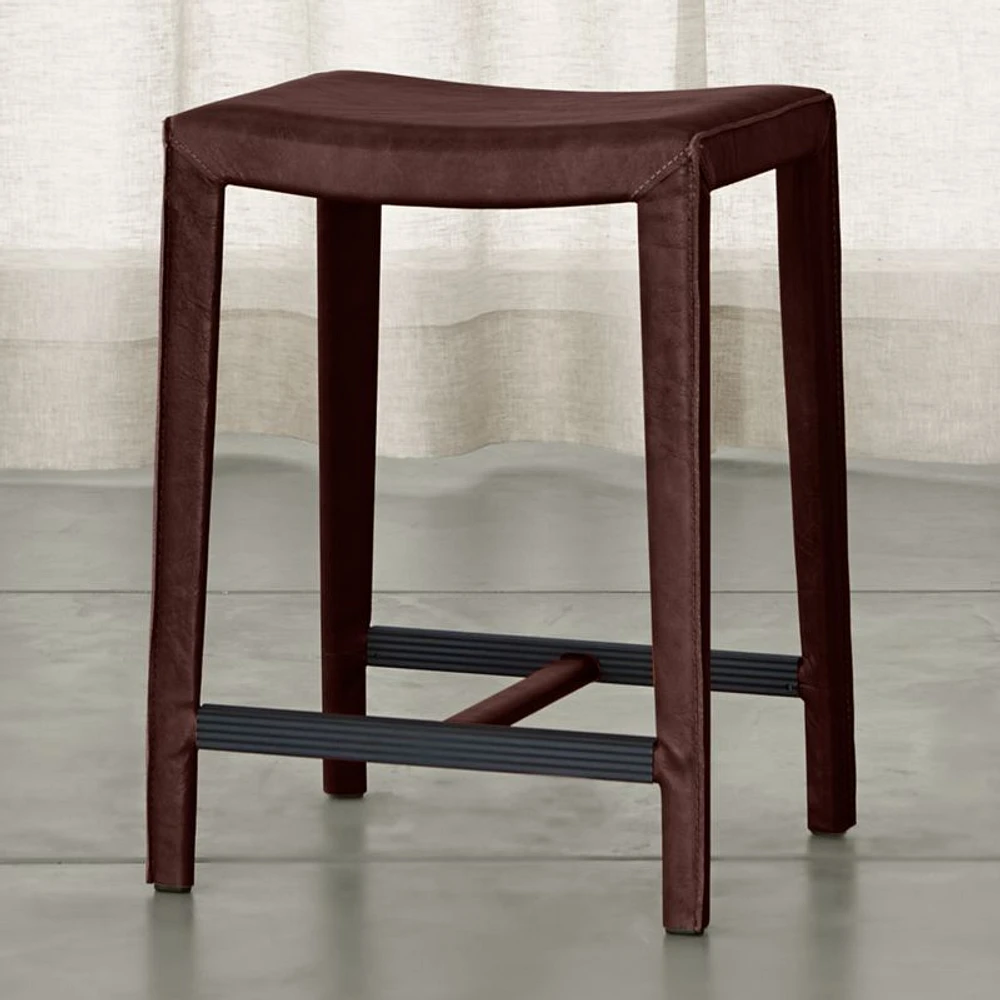 Folio Merlot Top-Grain Leather Backless Counter Stool