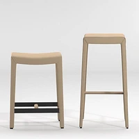 Folio Beige Top-Grain Leather Backless Counter Stool