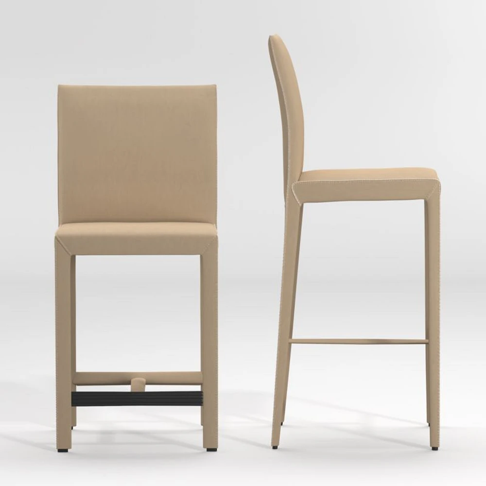 Folio Beige Top-Grain Leather Counter Stool