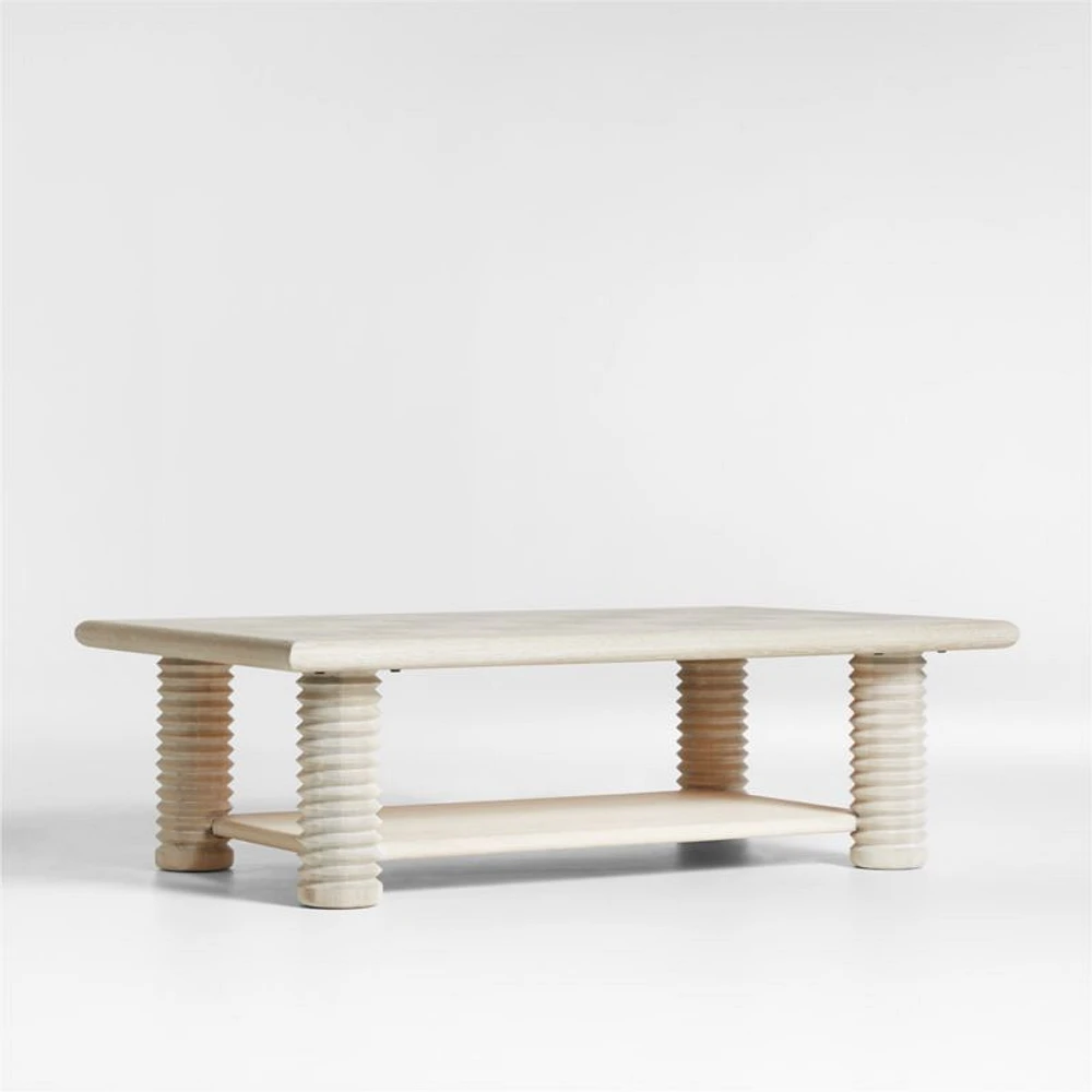Garde Whitewashed Oak Wood 55.5" Rectangular Coffee Table with Shelf