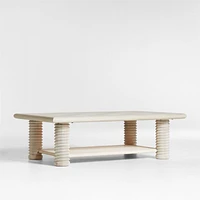 Garde Whitewashed Oak Wood 55.5" Rectangular Coffee Table with Shelf