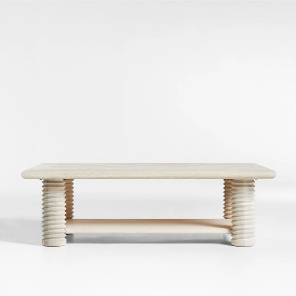 Garde Whitewashed Oak Wood 55.5" Rectangular Coffee Table with Shelf