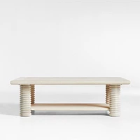 Garde Whitewashed Oak Wood 55.5" Rectangular Coffee Table with Shelf