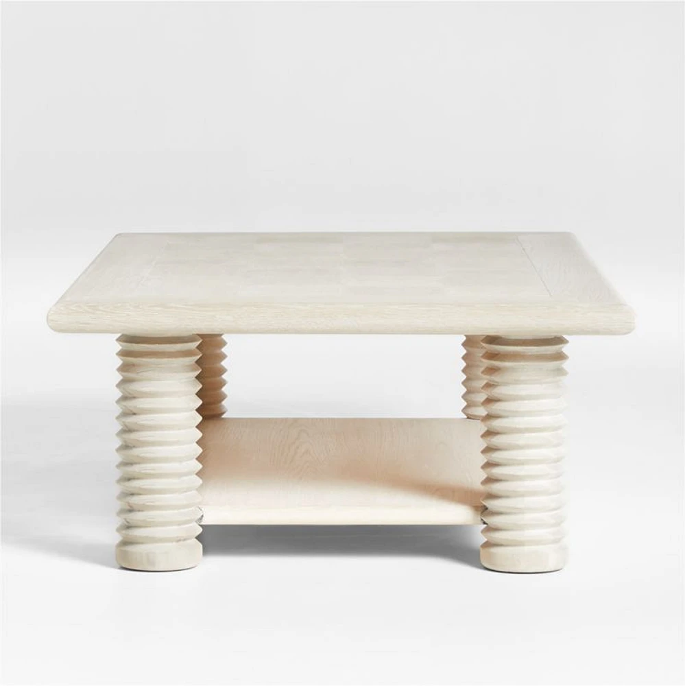 Garde Whitewashed Oak Wood 55.5" Rectangular Coffee Table with Shelf