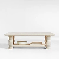 Garde Whitewashed Oak Wood 55.5" Rectangular Coffee Table with Shelf